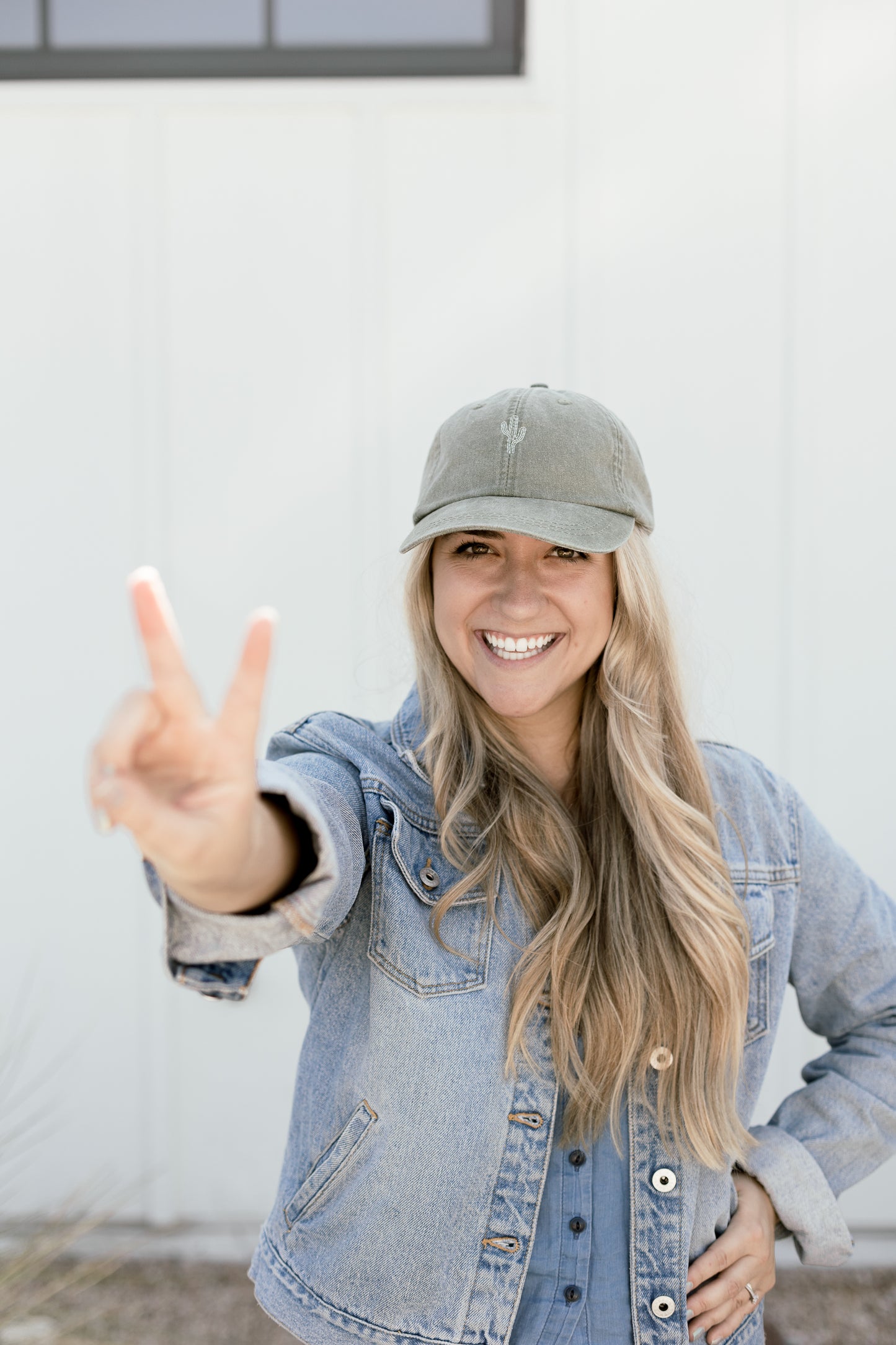 Minimalist Cactus Embroidered Pigment-Dyed Baseball Cap - Adult Unisex