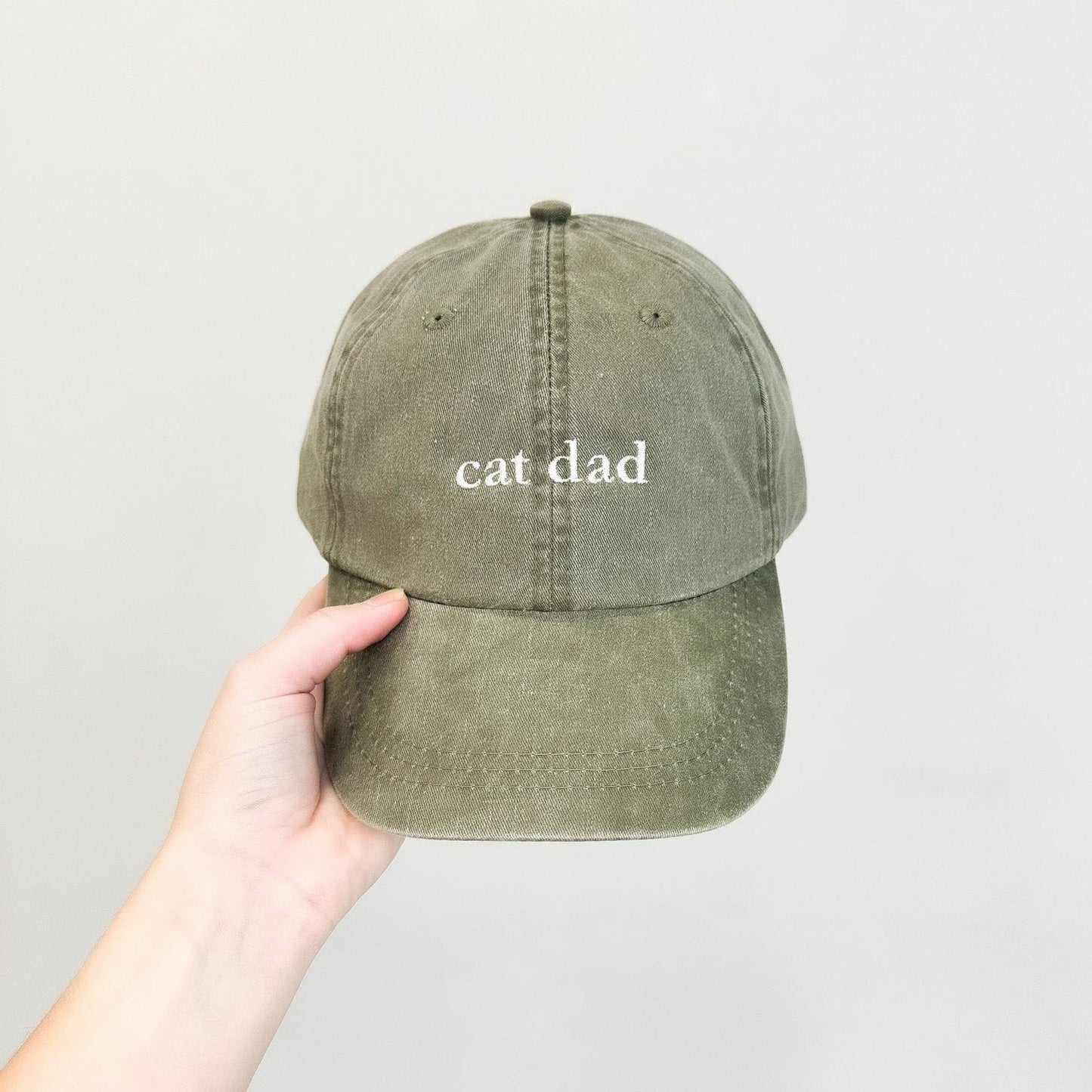 Cat Dad Embroidered Pigment-Dyed Baseball Cap (Garamond Font) - Adult Unisex