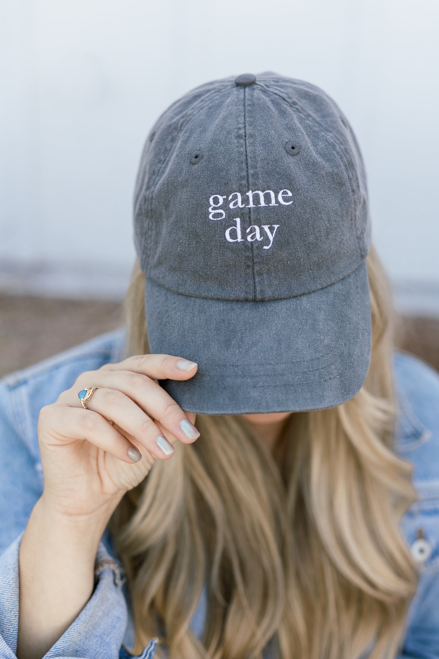Game Day Embroidered Pigment-Dyed Baseball Cap (Garamond Font) - Adult Unisex