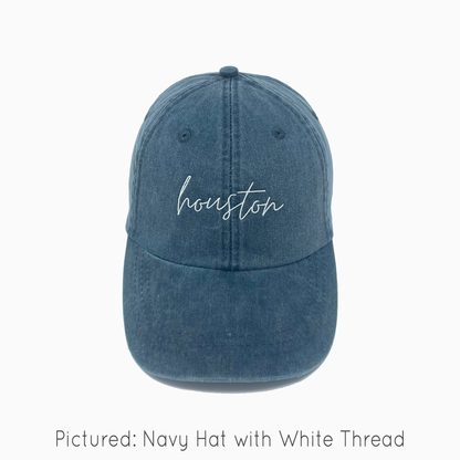 Houston (TX) Embroidered Pigment-Dyed Baseball Cap (MoonTime Font) - Adult Unisex