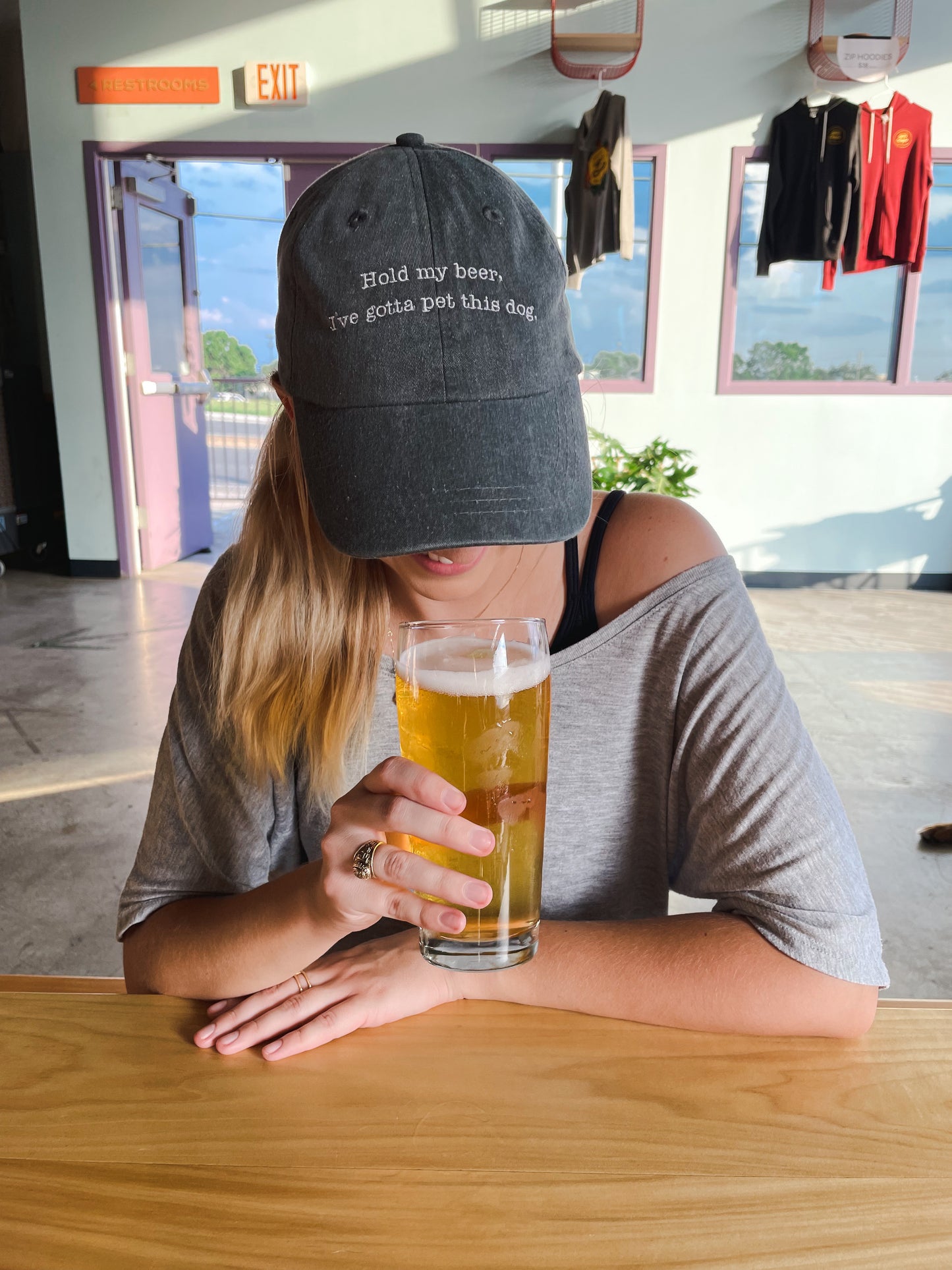 Hold My Beer, I Gotta Pet This Dog Embroidered Pigment-Dyed Baseball Cap (Sport Font) - Adult Unisex