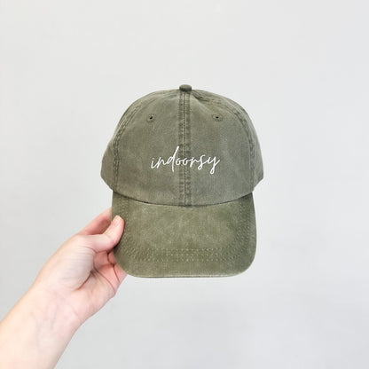 Indoorsy Embroidered Pigment-Dyed Baseball Cap (MoonTime Font) - Adult Unisex