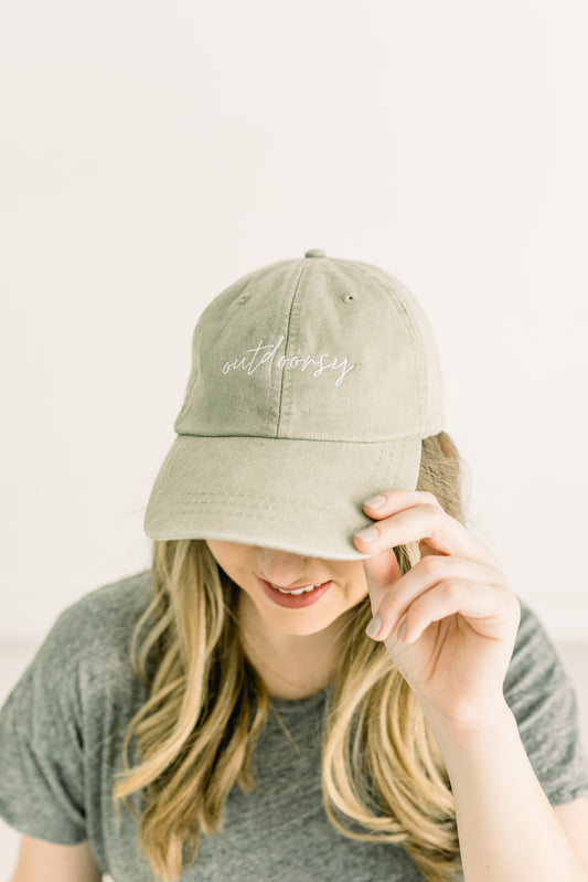 Outdoorsy Embroidered Pigment-Dyed Baseball Cap (MoonTime Font) - Adult Unisex