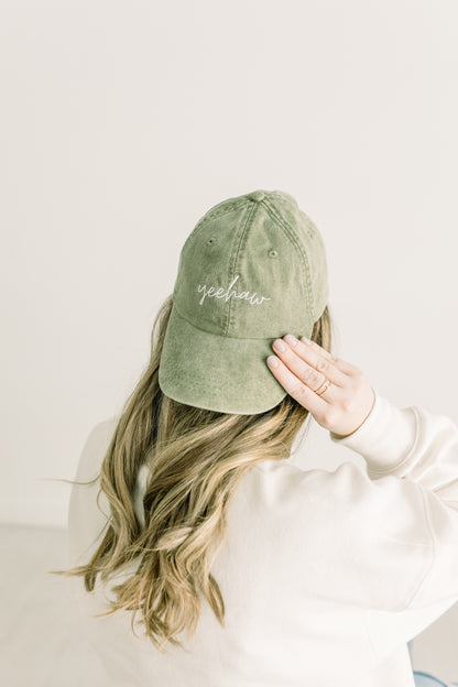 Yeehaw Embroidered Pigment-Dyed Baseball Cap (MoonTime Font) - Adult Unisex
