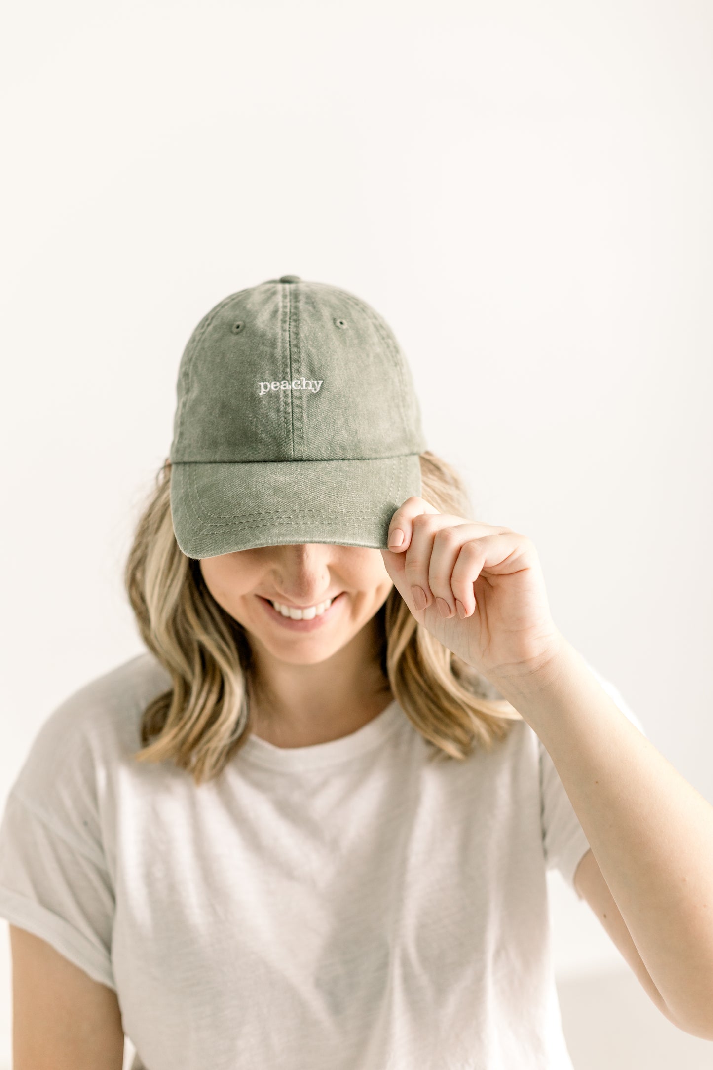 Peachy Embroidered Pigment-Dyed Baseball Cap (Typewriter Font) - Adult Unisex