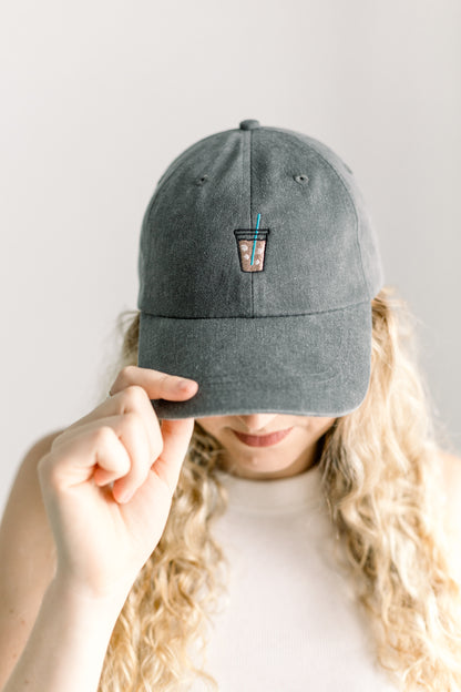 Iced Coffee Embroidered Pigment-Dyed Baseball Cap - Adult Unisex