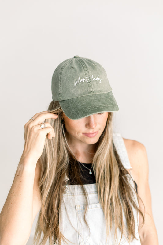 Plant Lady Embroidered Pigment-Dyed Baseball Cap (MoonTime Font) - Adult Unisex