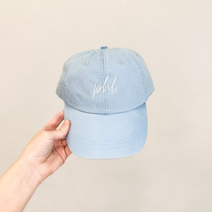 PHL (Philadelphia) Embroidered Pigment-Dyed Baseball Cap (MoonTime Font) - Adult Unisex