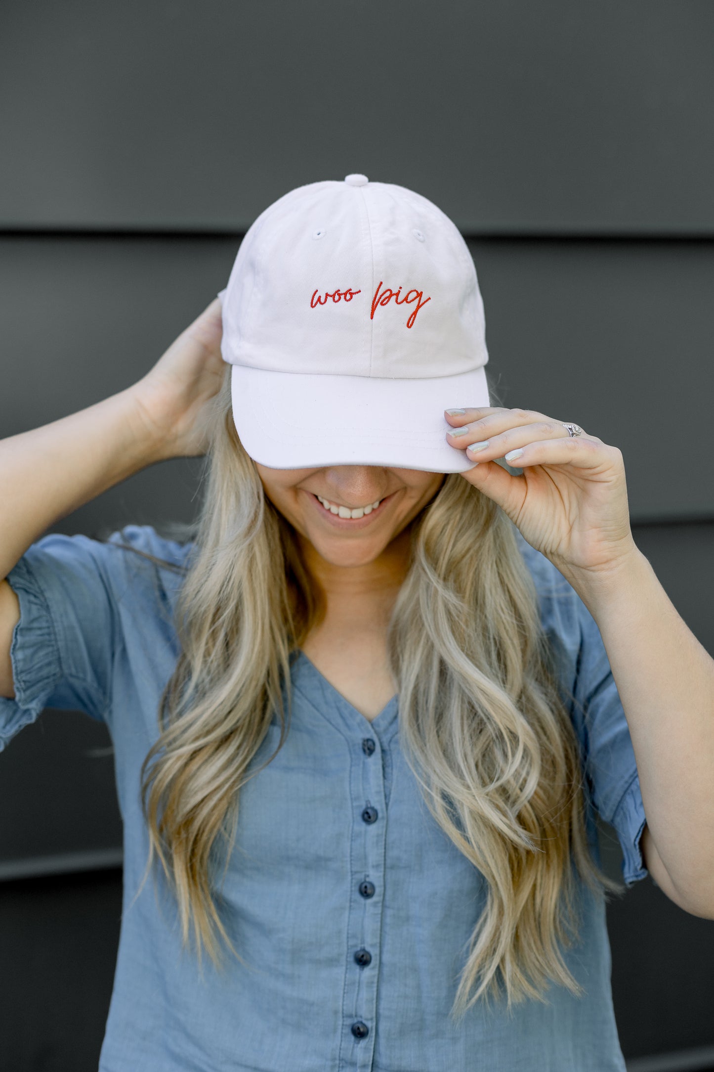 Woo Pig Embroidered Pigment-Dyed Baseball Cap (MoonTime Font) - Adult Unisex