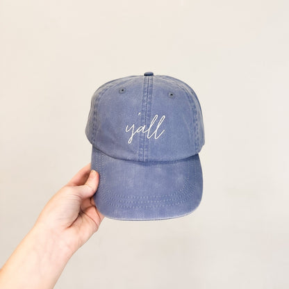 Y'all Embroidered Pigment-Dyed Baseball Cap (MoonTime Font) - Adult Unisex